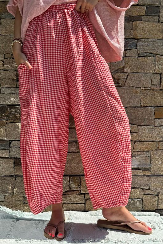 Arbi Gingham 7/8 Barrel Pant Red?